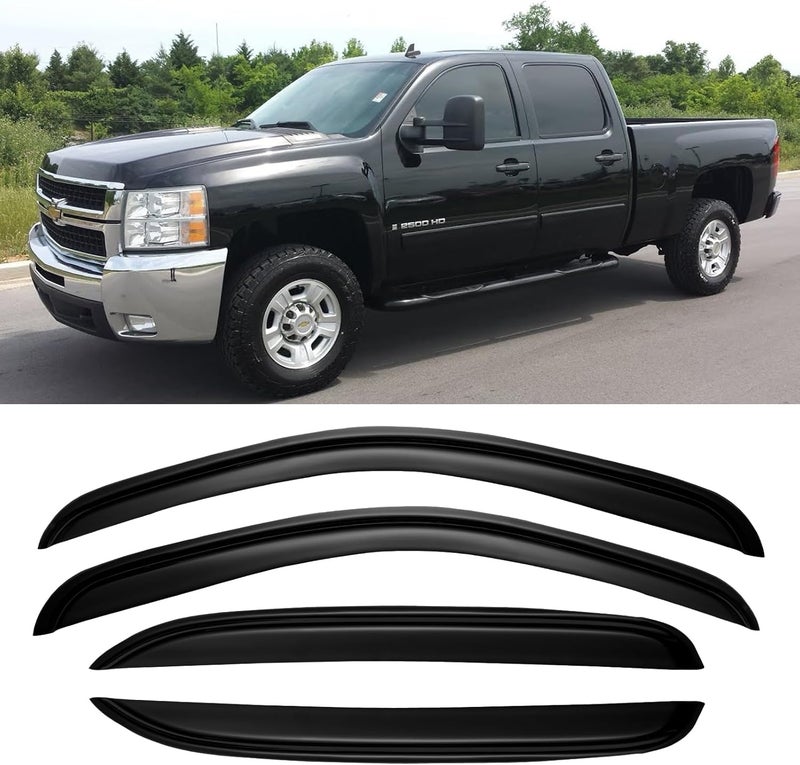 Cxdar Window Rain Guards for 2007-2013 Chevy Silverado/GMC Sierra 1500/Avalanche, 07-14 Silverado/Sierra 2500HD 3500 HD/Suburban/Yukon XL Window Visors Vent Guard Shade Deflector Crew Cab - Image 1